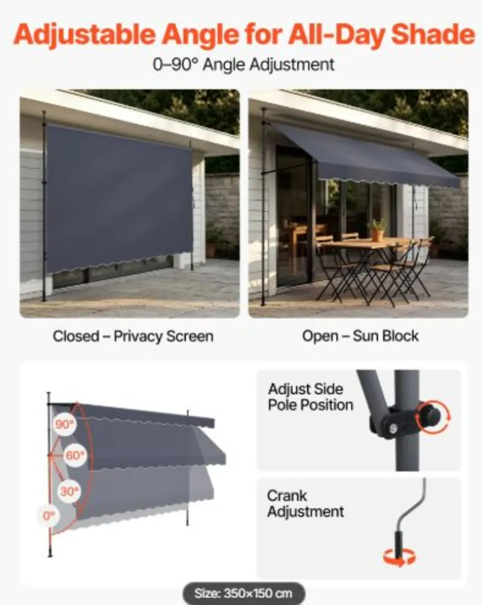 Manual Retractable Awning,350cm Outdoor Retractab - Image 3