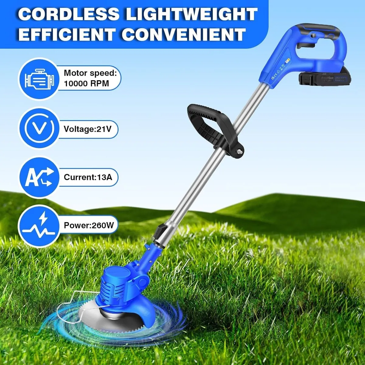 Cordless Grass Strimmer with Metal Blade & Battery - Image 1