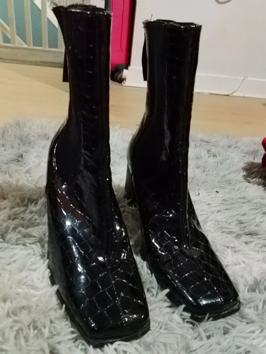 Black Patent Ankle Boots - Image 4