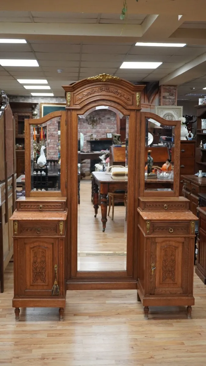 Antique French Oak Mirrored Dressing Stand - Image 2