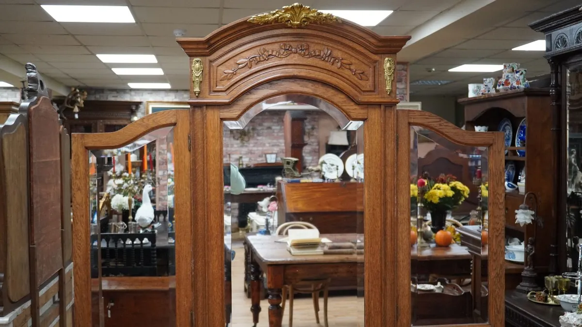 Antique French Oak Mirrored Dressing Stand - Image 3