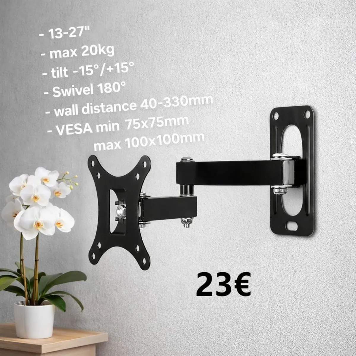 TV Monitor Wall Mount Bracket Tilt Swivel 13-27" - Image 1