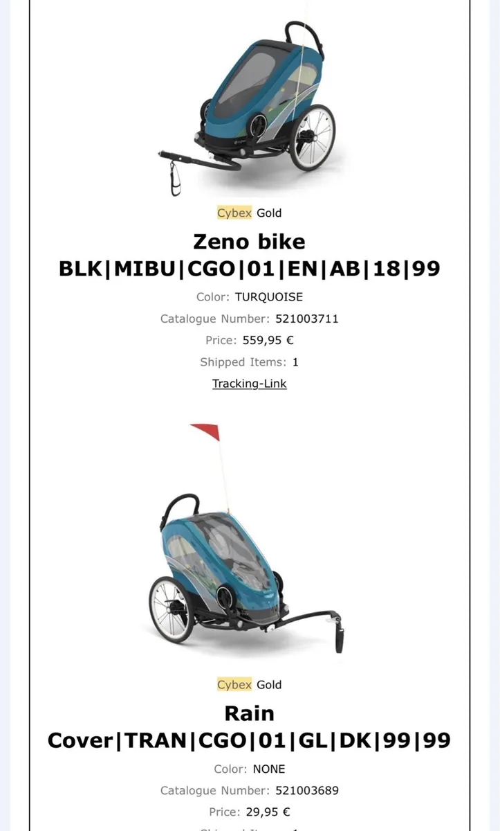 Cybex Gold Zeno Bike trailer + Raincover - Image 2
