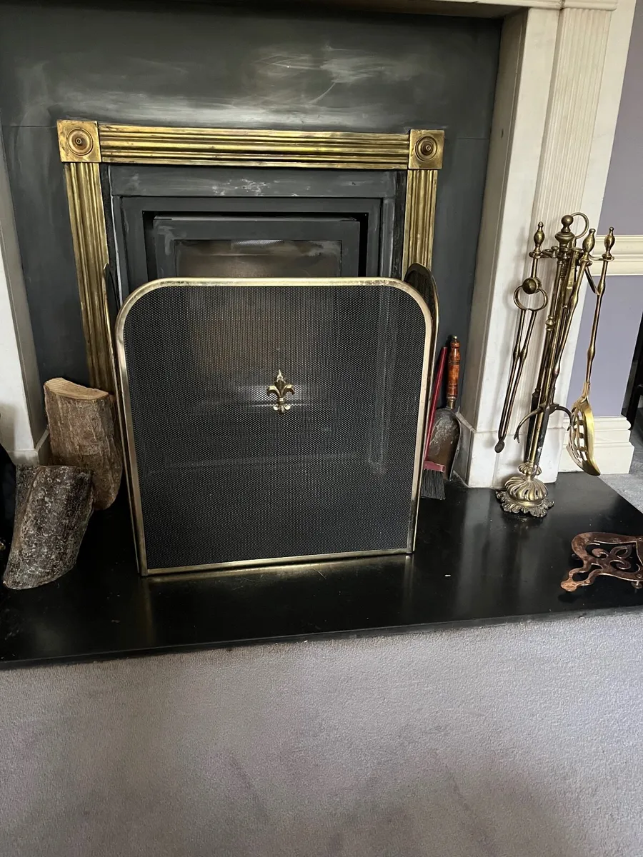 Antique 3-Panel Brass & Mesh Fire Screen - Image 1