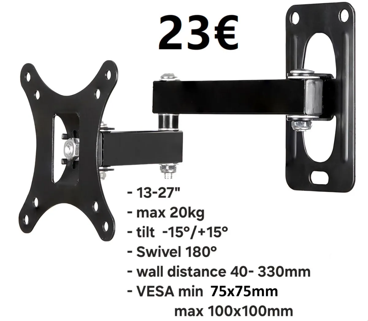 TV Monitor Wall Mount Bracket Tilt Swivel 13-27" - Image 1