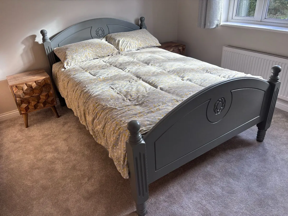 4ft6inch grey wooden bed with new mattress option - Image 1