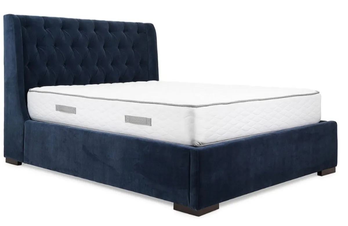 Navy Blue Velvet Double Bed - Image 1