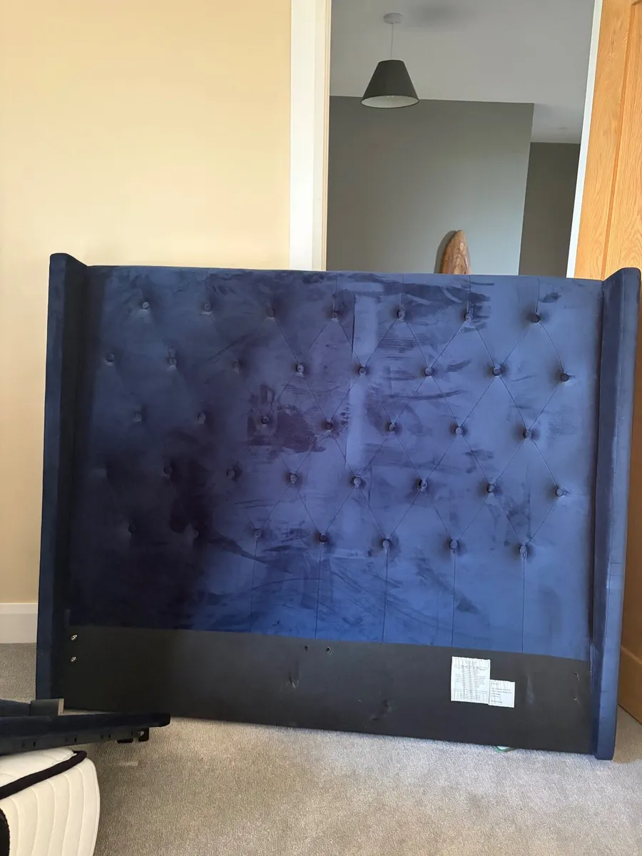 Navy Blue Velvet Double Bed - Image 3