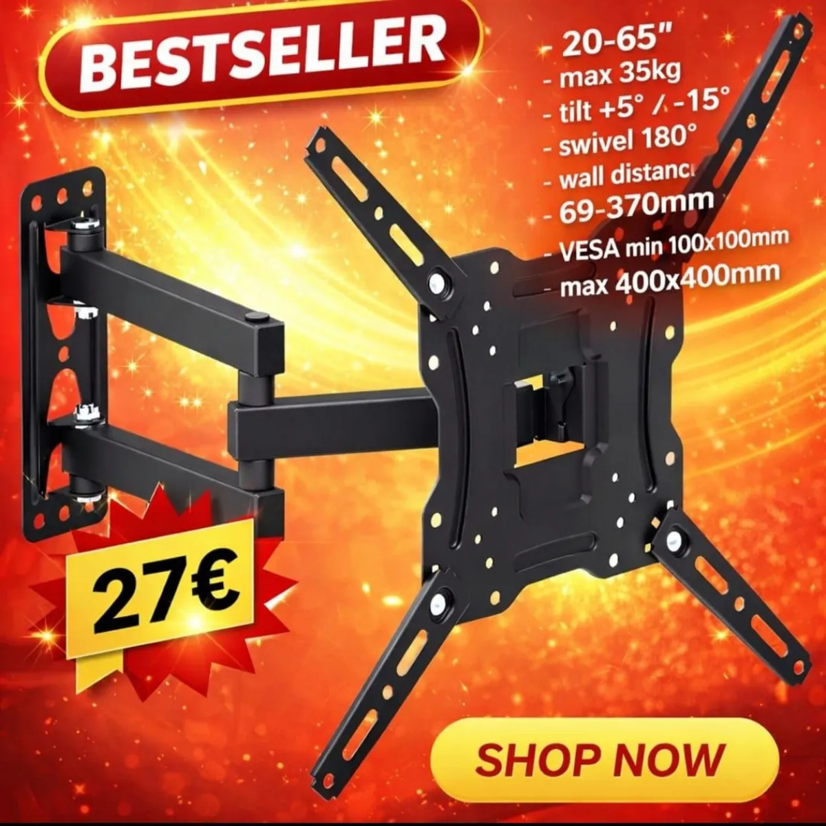 TV Wall Mount Bracket Tilt Swivel 20" - 65" TV - Image 1