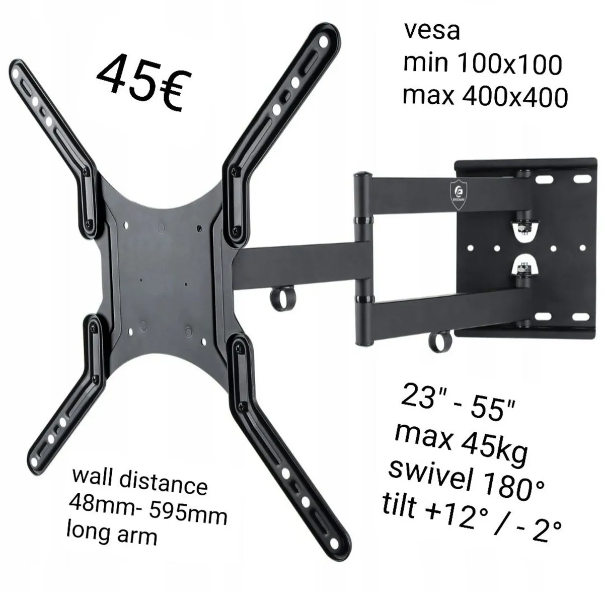 TV Wall Mount Bracket Swivel Extra Long Arm 23-55" - Image 1