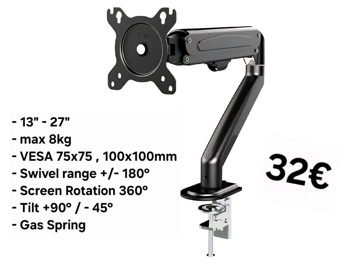 TV Monitor Desk Mount Bracket Tilt Swivel 13-27" - Image 1