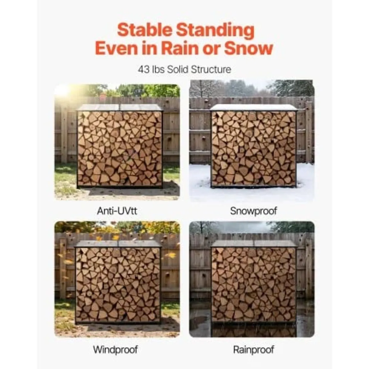 Firewood Rack with Sloped Roof, 143cm Outdoor Fire - Image 3