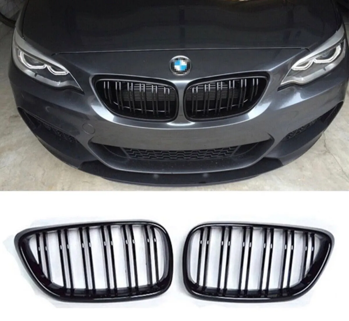 2 x Black Gloss Kidney Grills 2 Series Coupe - Image 1