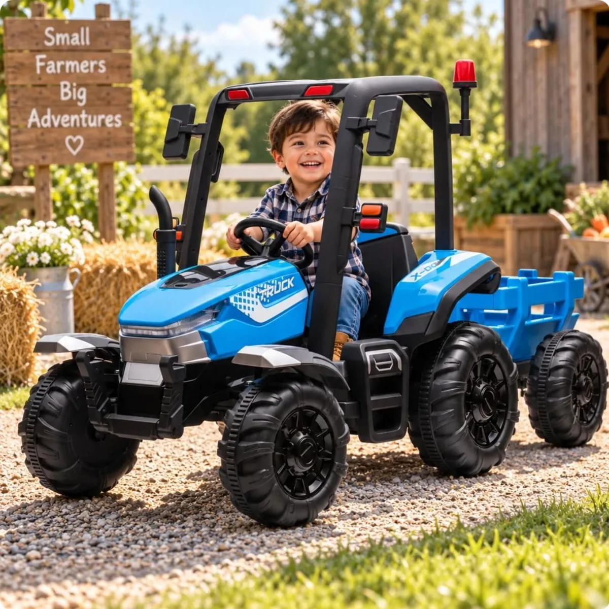 AgriPower 24V Electric Tractor with Trailer Blue