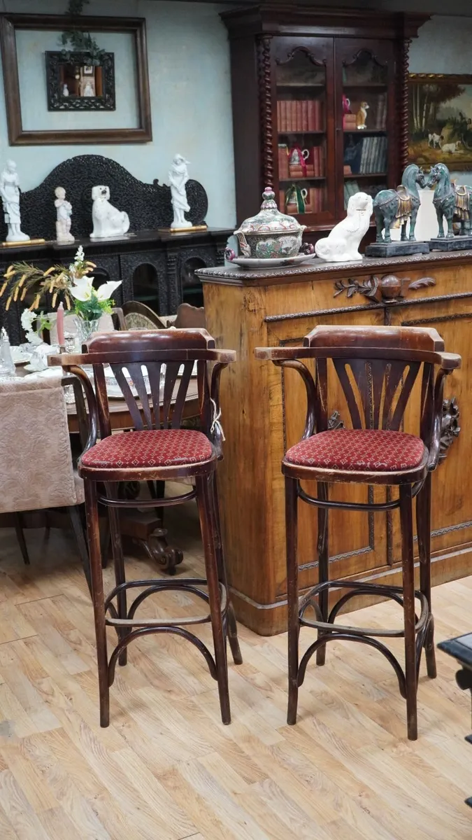 Pair of Vintage Bentwood Bar Stools - Image 1
