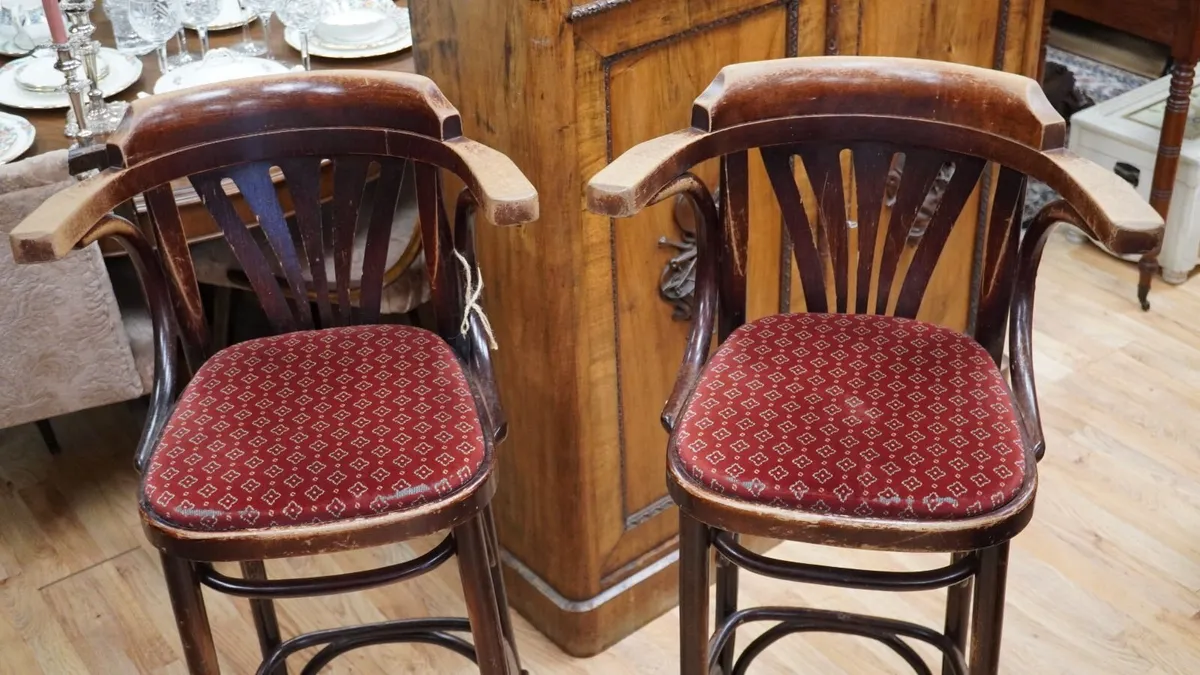 Pair of Vintage Bentwood Bar Stools - Image 4