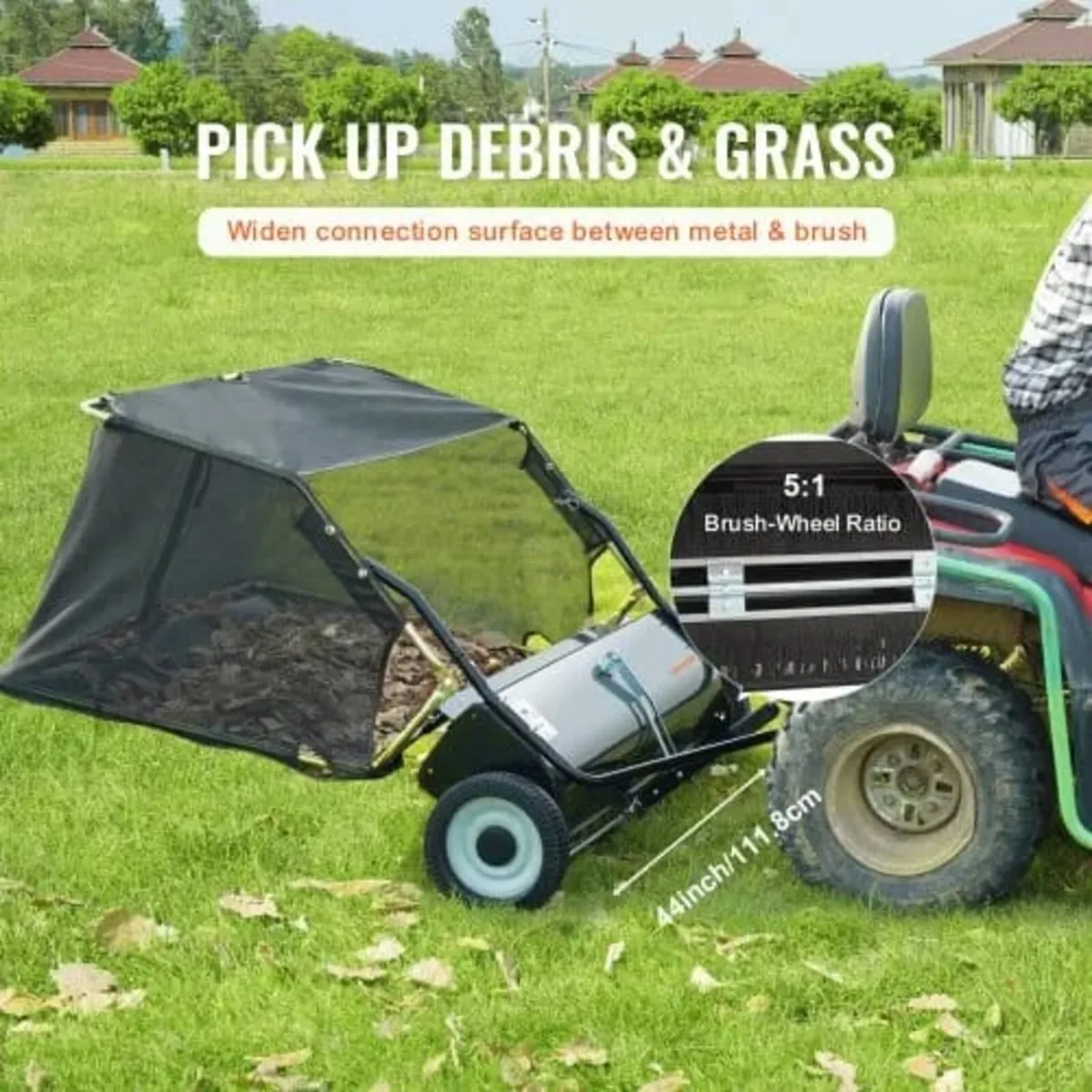 Tow Behind Lawn Sweeper, 111.7 cm Pull Behind Lawn - Image 4