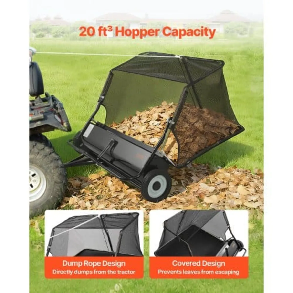 Tow Behind Lawn Sweeper, 122cm Pull Behind Yard Sw - Image 2