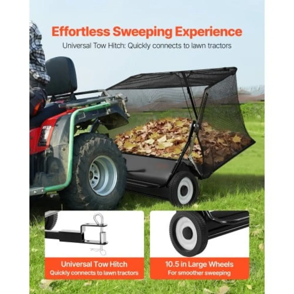 Tow Behind Lawn Sweeper, 122cm Pull Behind Yard Sw - Image 3