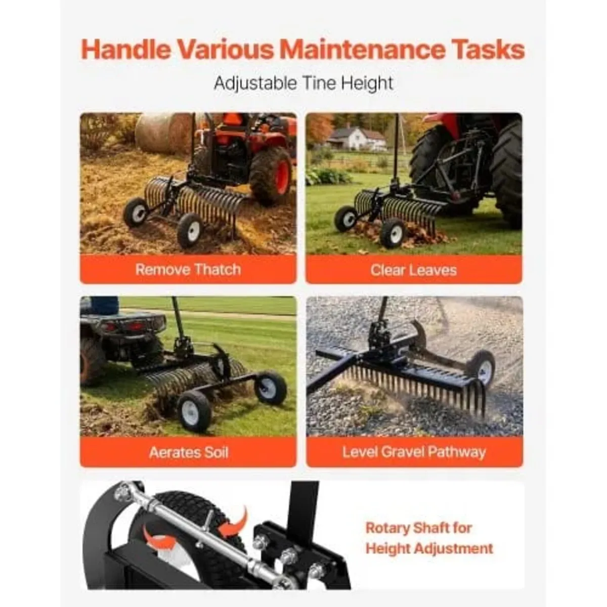 122 cm Tow Behind Landscape Rake, Pull Behind Lawn - Image 2