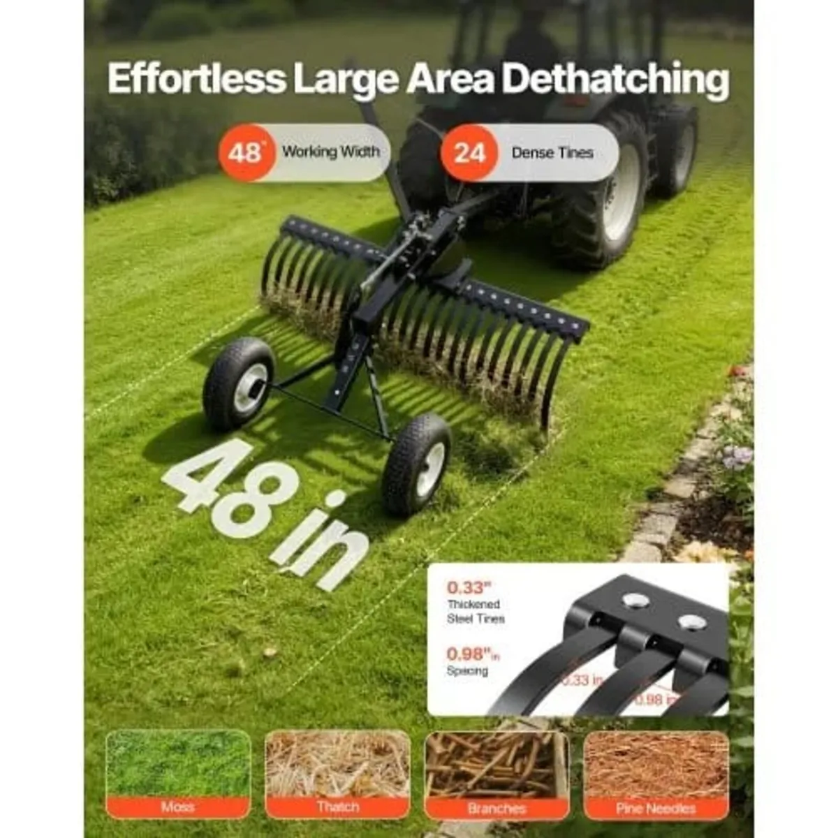 122 cm Tow Behind Landscape Rake, Pull Behind Lawn - Image 3