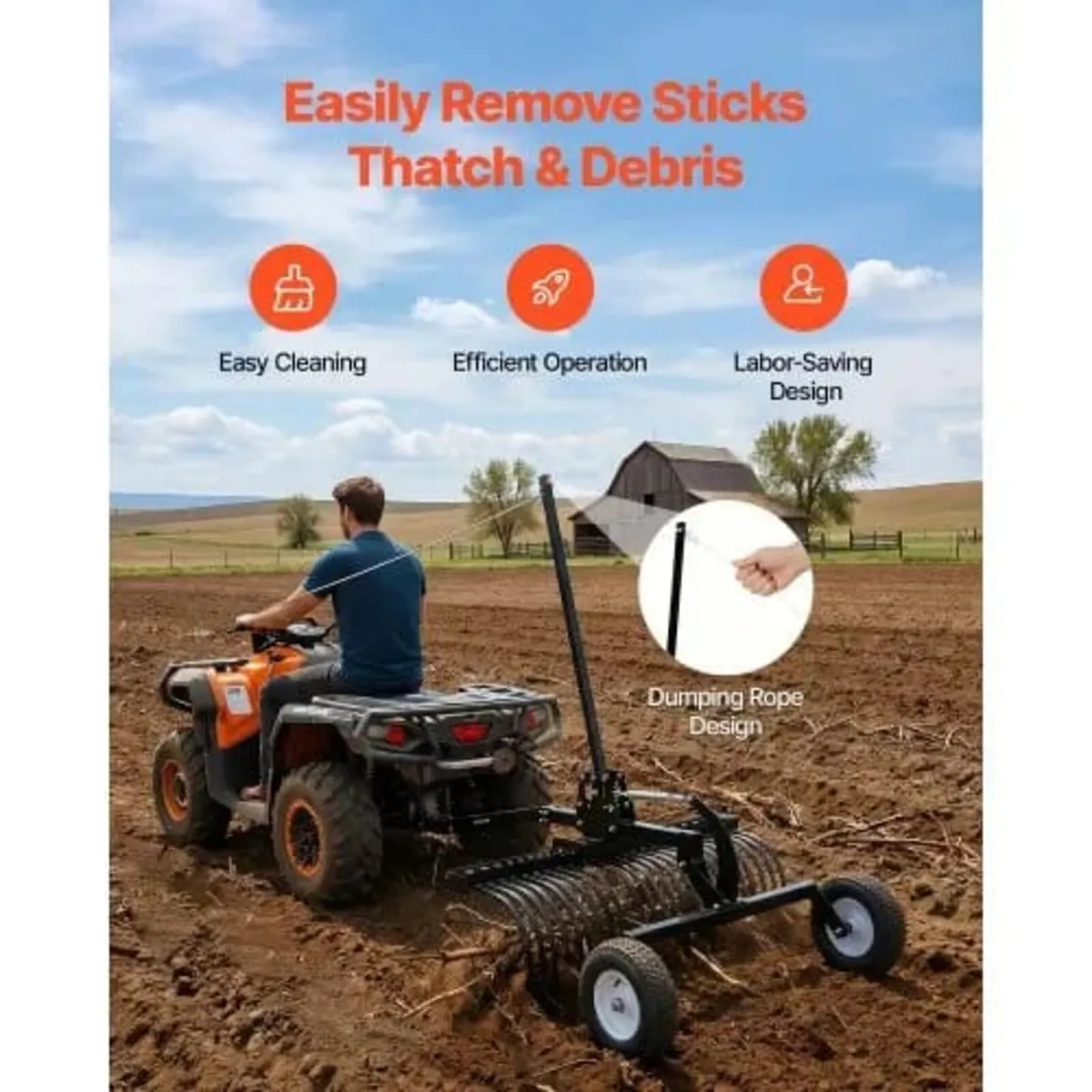 122 cm Tow Behind Landscape Rake, Pull Behind Lawn - Image 4