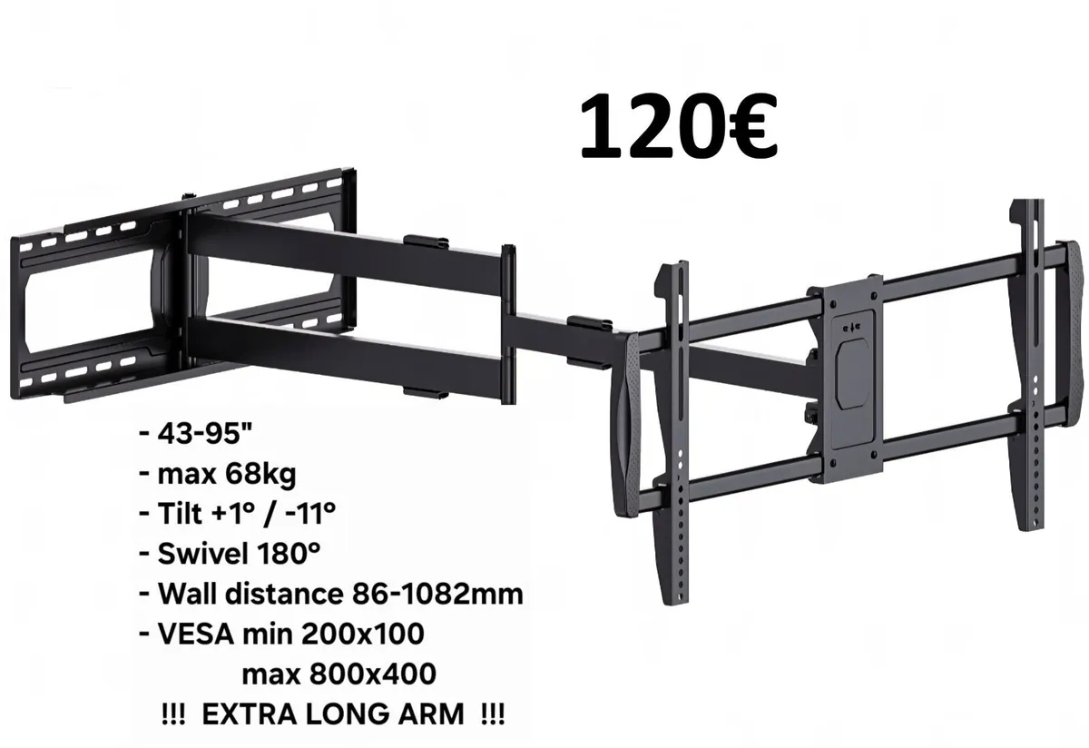 Tv Wall Mount Bracket Tilt Swivel Long Arm 43-95" - Image 1