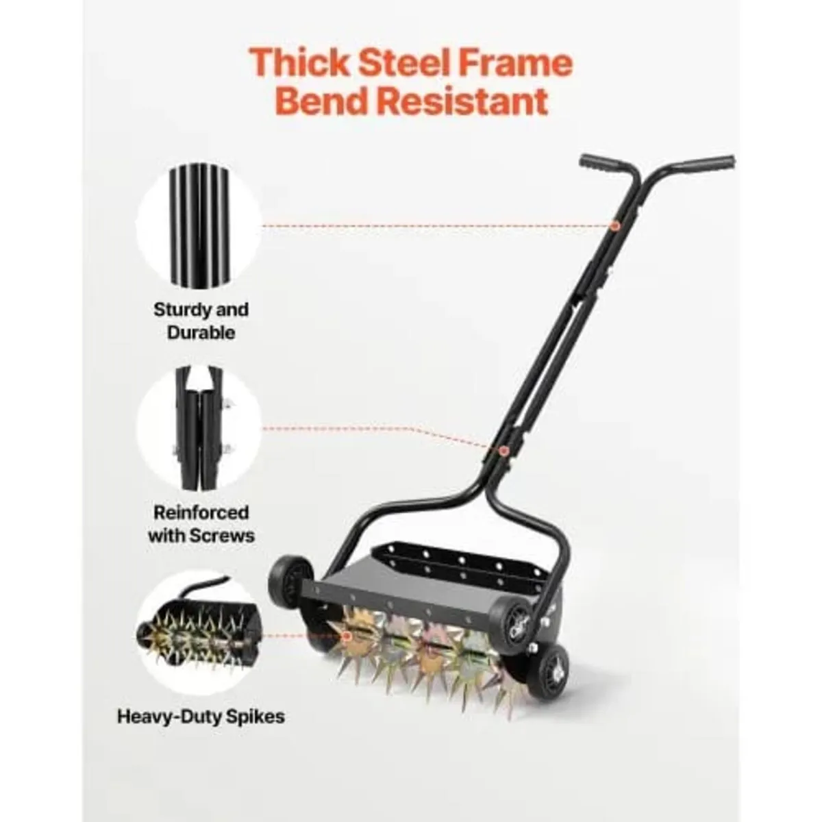 Lawn Aerator, 18 in Manual Push Spike Aerator with - Image 2
