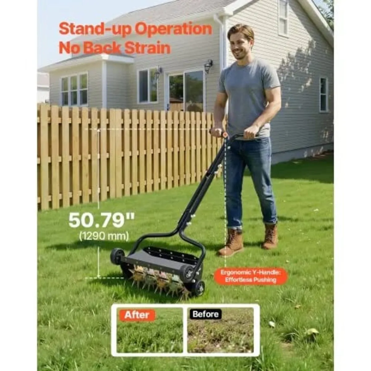 Lawn Aerator, 18 in Manual Push Spike Aerator with - Image 3