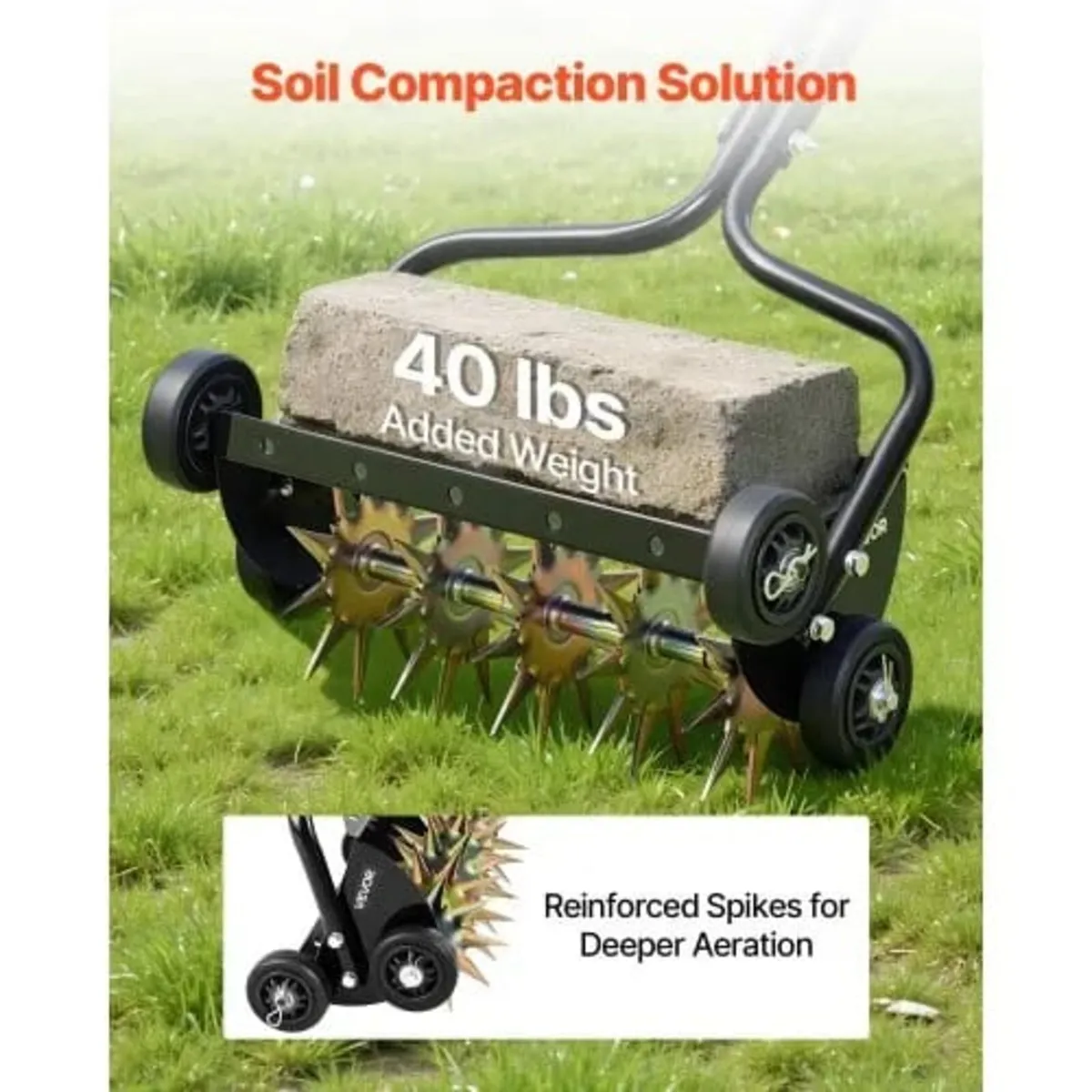 Lawn Aerator, 18 in Manual Push Spike Aerator with - Image 4