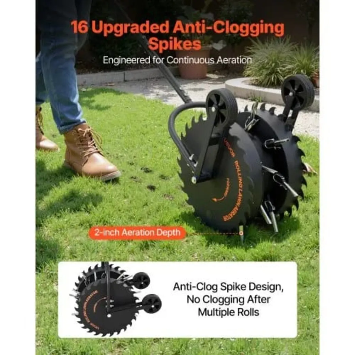 Rolling Lawn Core Aerator, 16.6 in Coring Aerator - Image 3