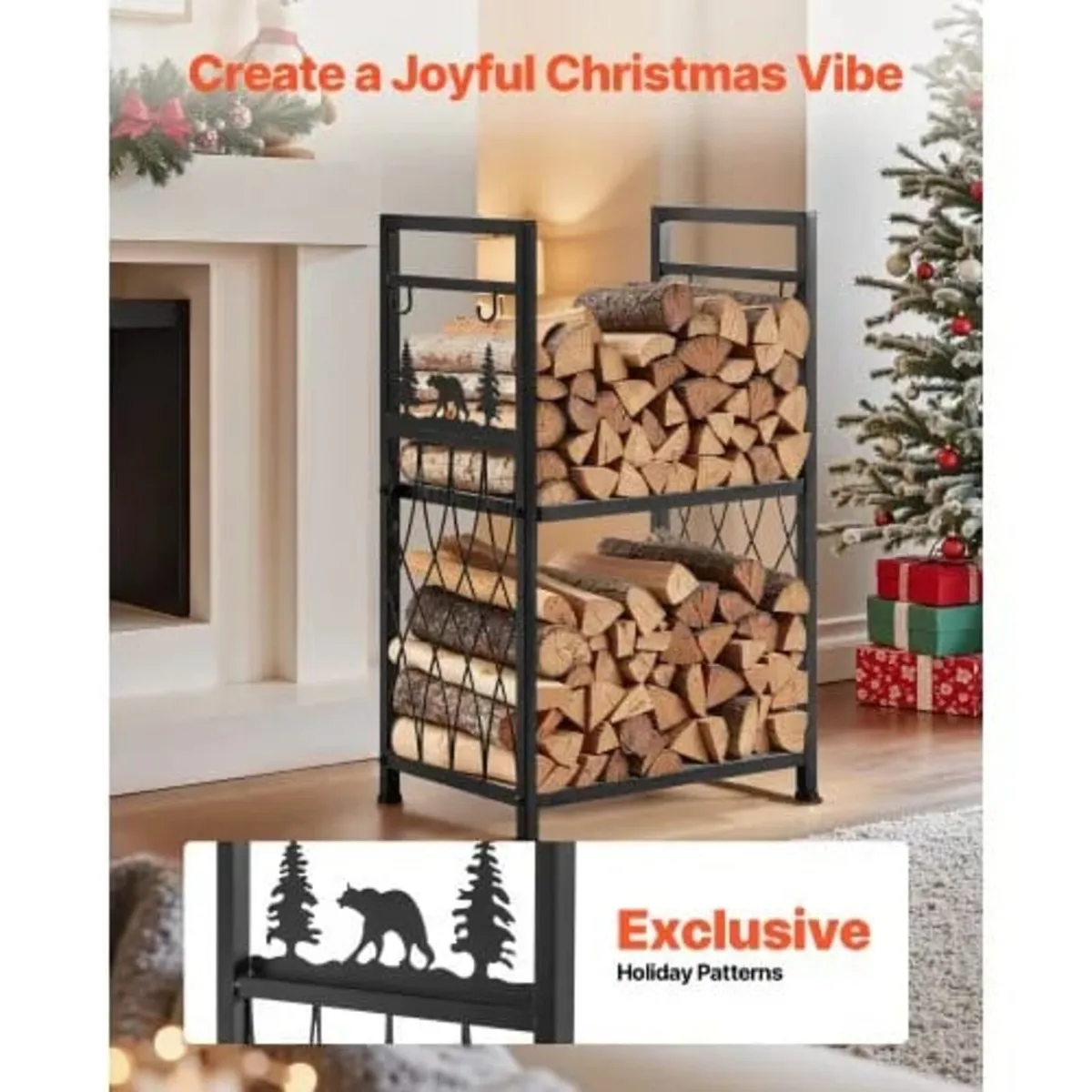 Indoor Firewood Rack, 45.5cm 2-Tier Firewood Holde - Image 4