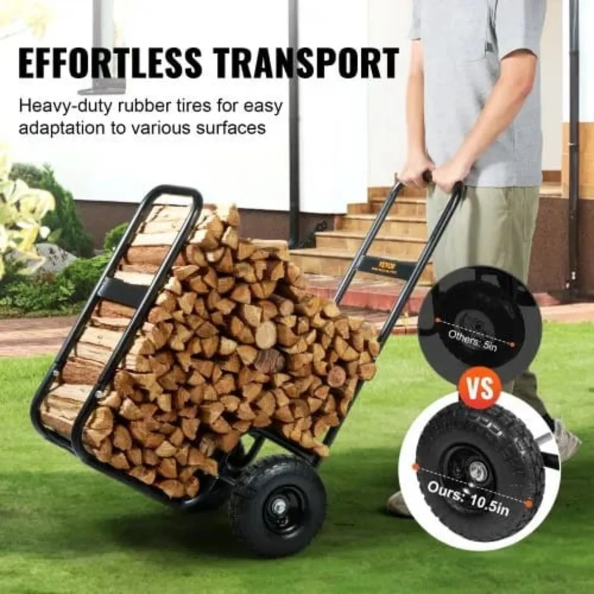 Firewood Log Cart, 113.4 kg Load Capacity, Outdoor - Image 2