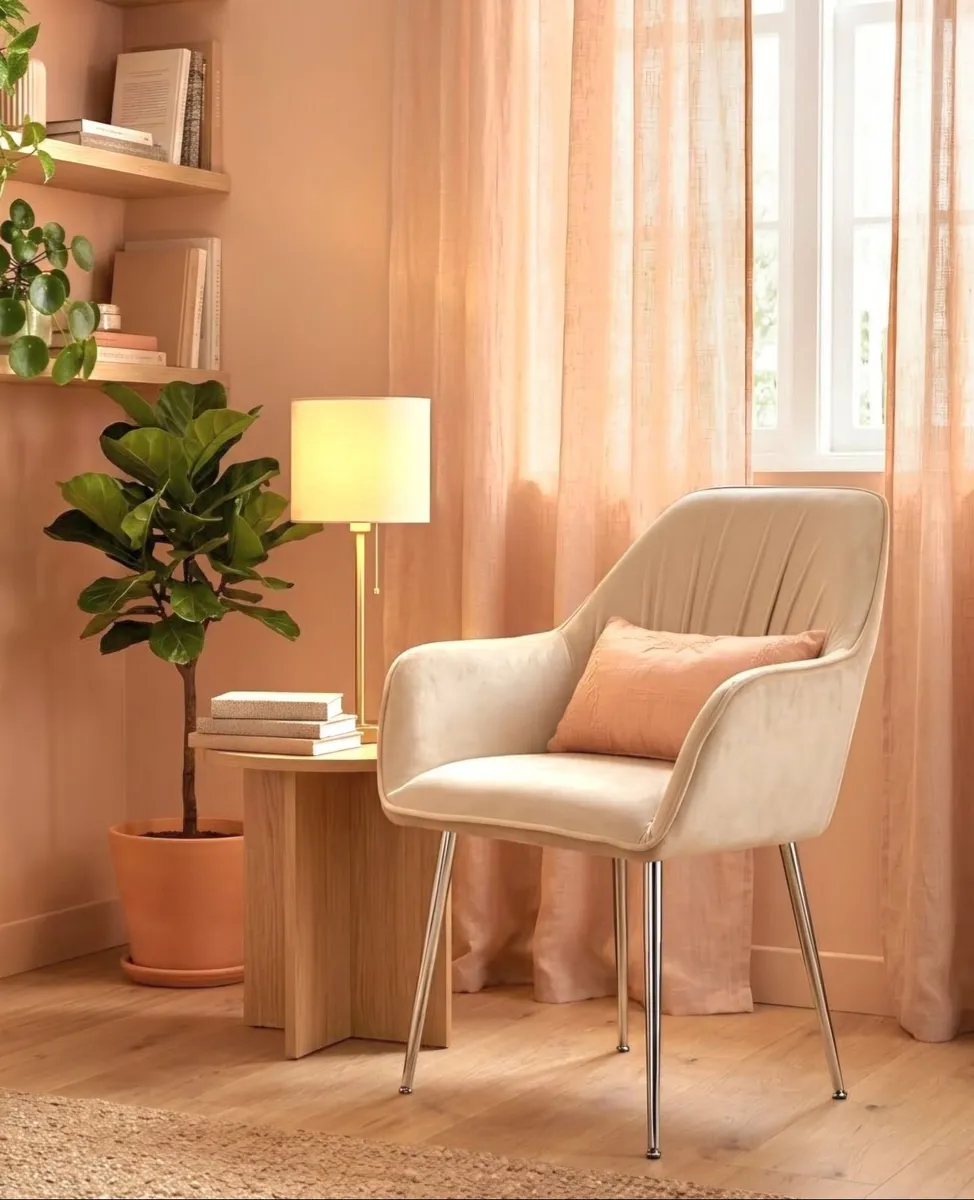 Ivory / Cream / Off-White Velvet Accent Chair - Image 1