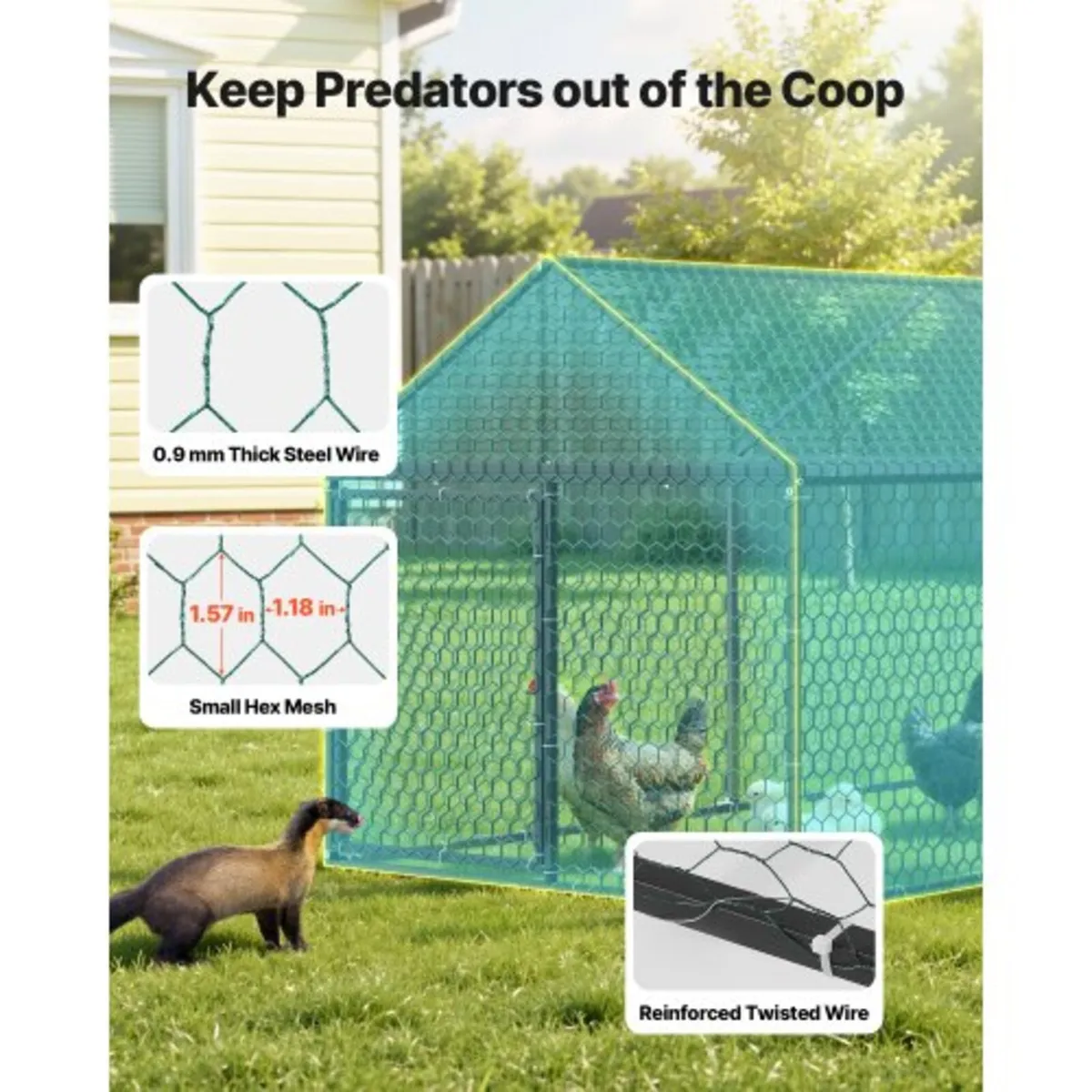 Metal Chicken Coop for 6-8 Chickens 1 x 3 x 0.99 m - Image 4