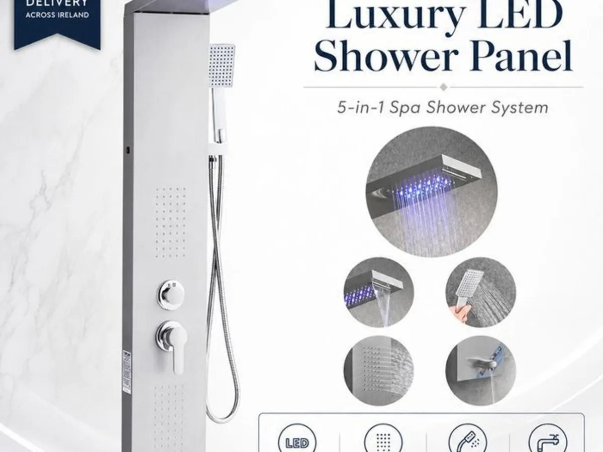 5-in-1 Stainless Steel Shower Panel with LED Rainf - Image 1