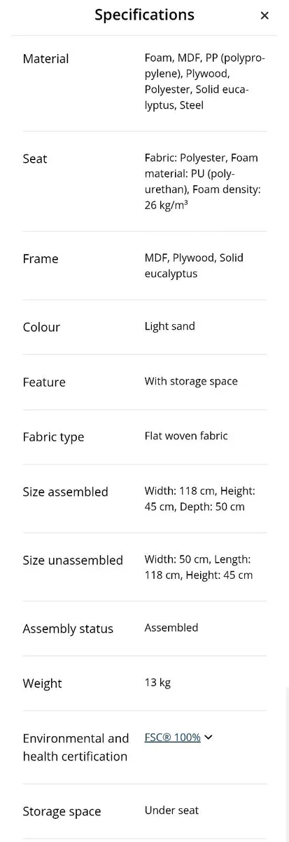 Beige bench / Ottoman with Storage - Image 2