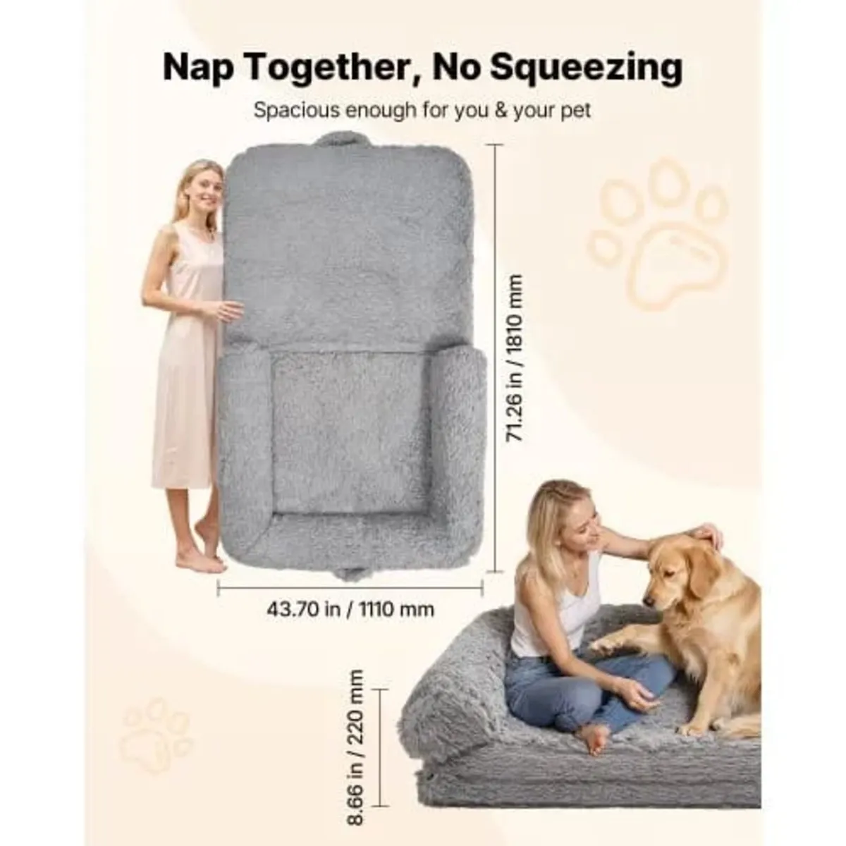 Human Dog Bed, 1810 x 1110 x 240 mm Orthopedic Mem - Image 3