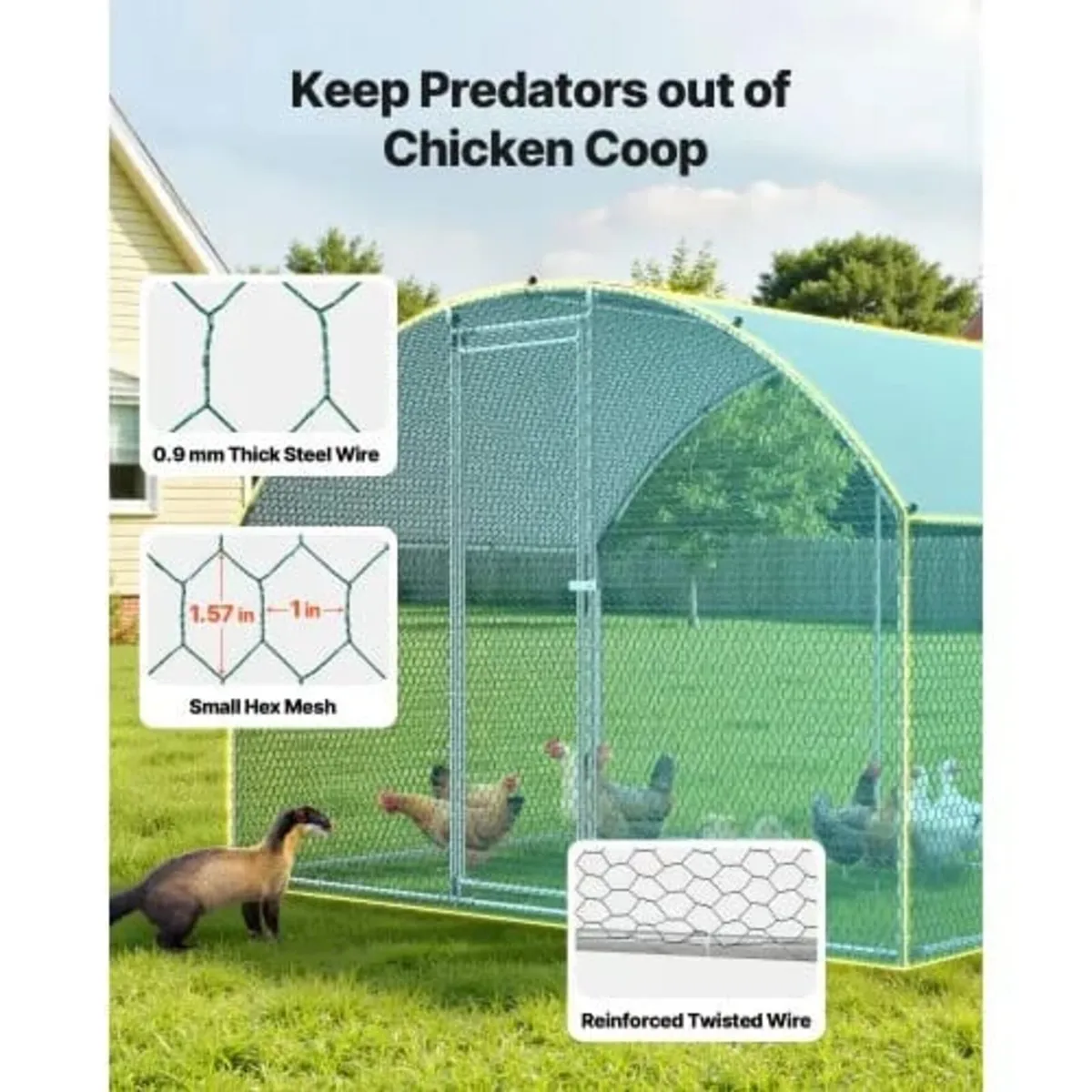 Metal Chicken Coop, 9.8x6.5x6.5ft Large Walk-in Ch - Image 4
