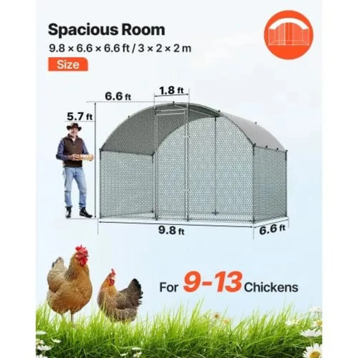 Large Metal Chicken Coop 3 x 2 x 2 m Walk-in Chick - Image 2