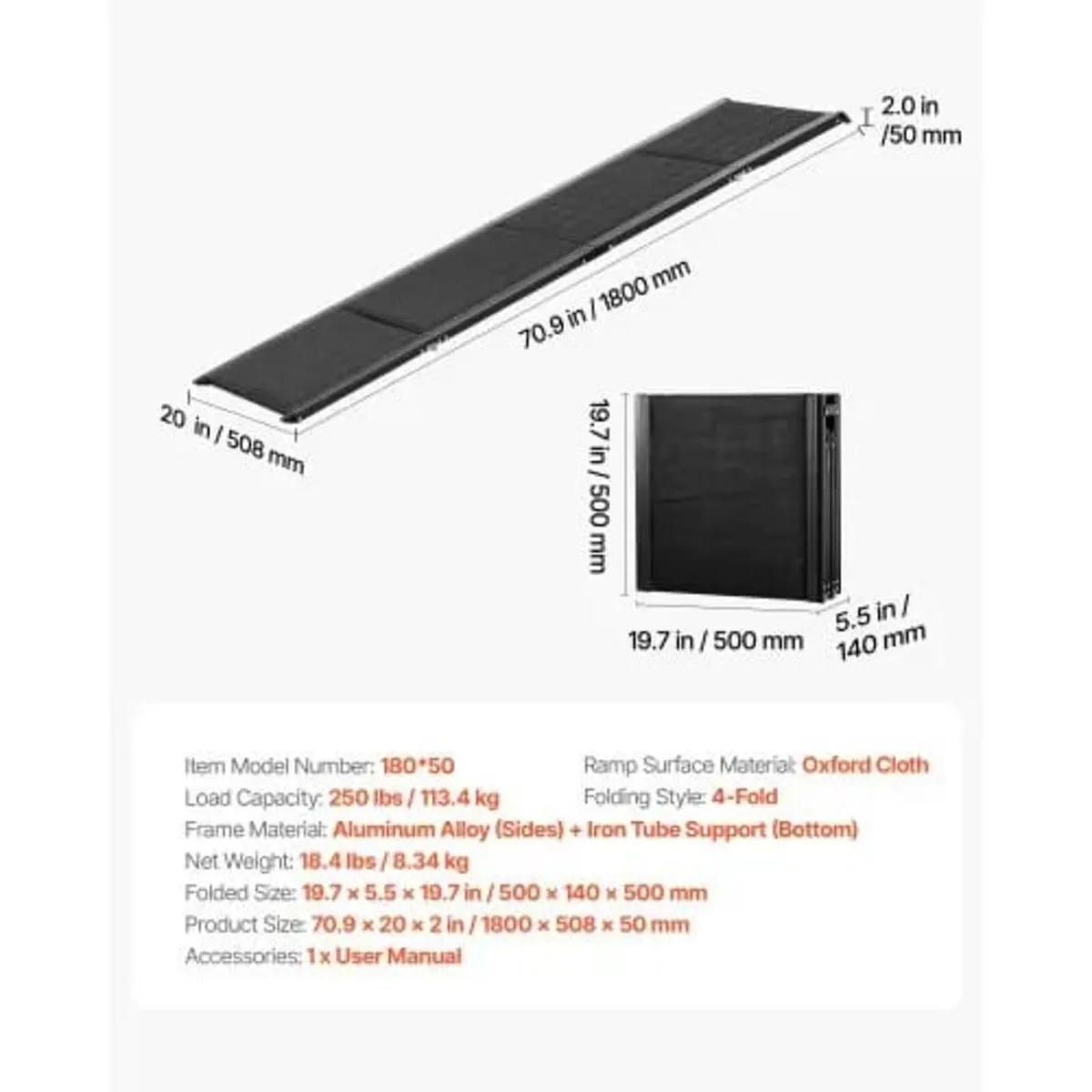 Dog Ramp for Cars, 180 x 50.8 cm, Folding Pet Ramp - Image 4