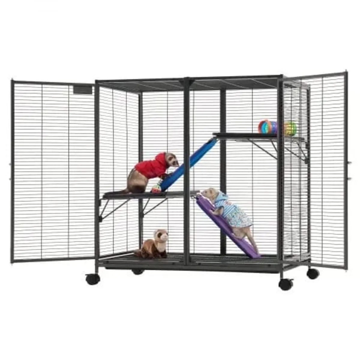 Metal Small Animal Cage 96 cm 3-Tier Rolling Ferre - Image 1
