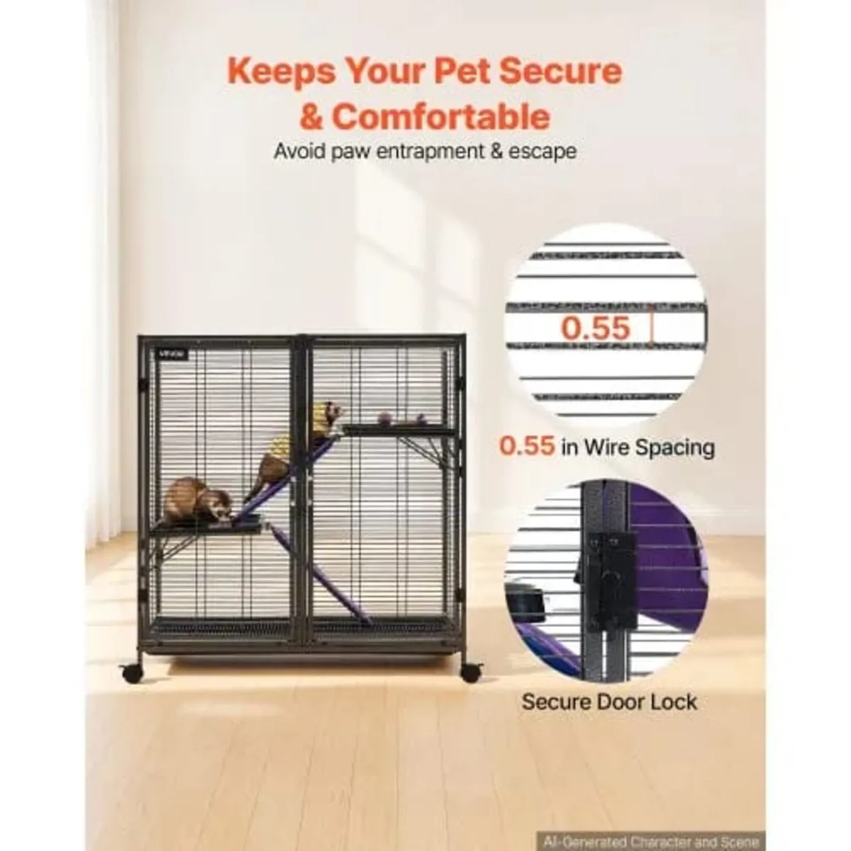 Metal Small Animal Cage 96 cm 3-Tier Rolling Ferre - Image 2