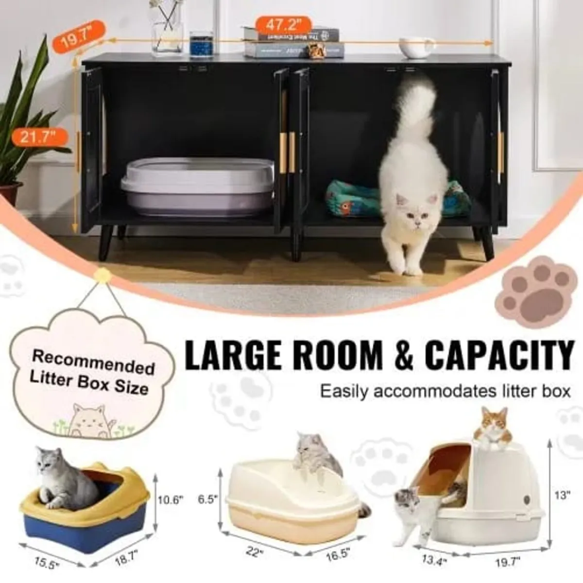 Cat Litter Box Enclosure for 2 Cats, Litter Box Fu - Image 4