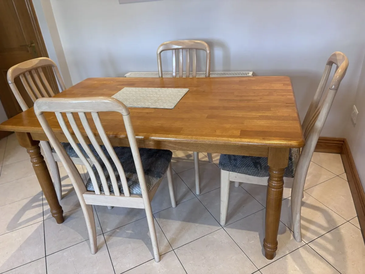 5ft Beech Kitchen Table with 4 high chairs - Image 1