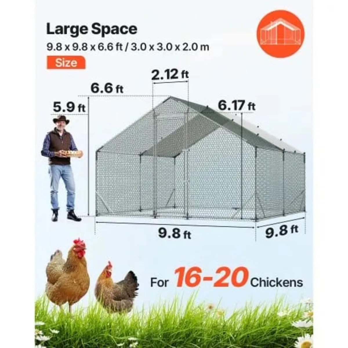 Large Metal Chicken Coop, 3 x 3 x 2 m, Walk-in Chi - Image 2