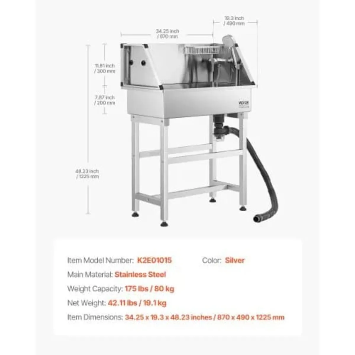 86.4 cm Stainless Steel Dog Washing Station, Pet G - Image 4