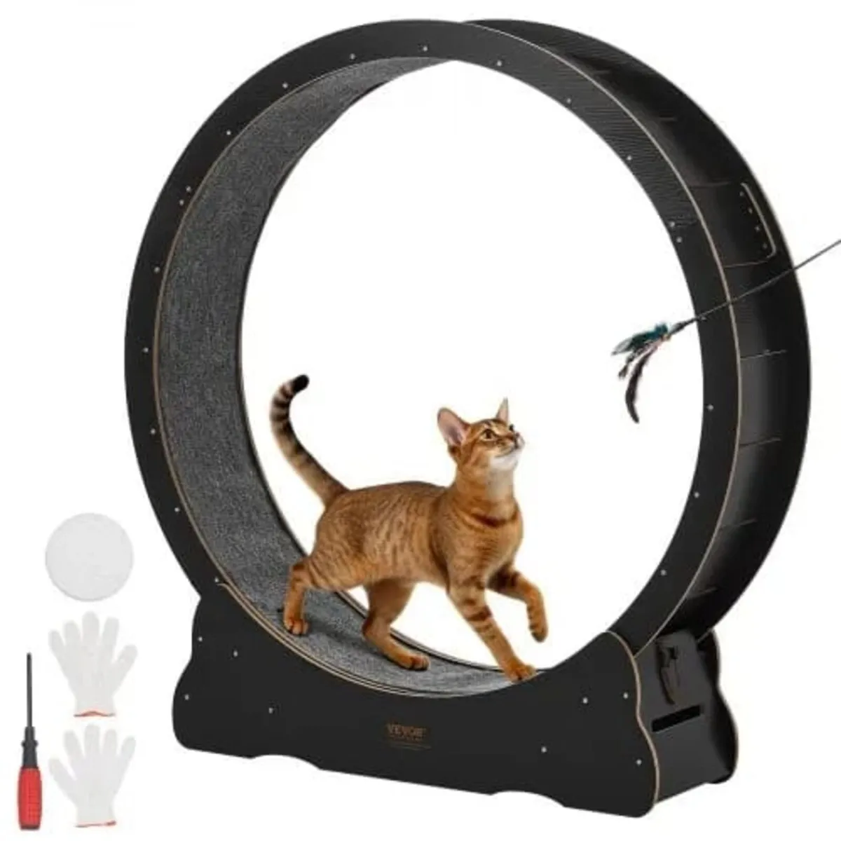 Cat Exercise Wheel, 132cm Wooden Cat Running Wheel - Image 1