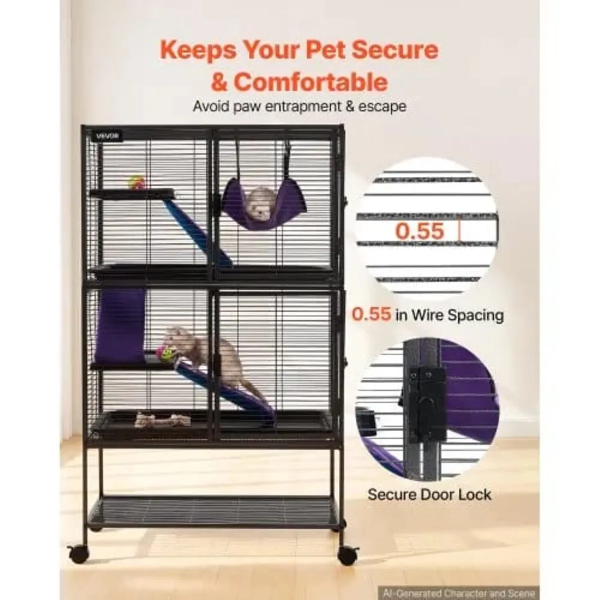 Metal Small Animal Cage 130 cm 4-Tier Rolling Ferr - Image 2