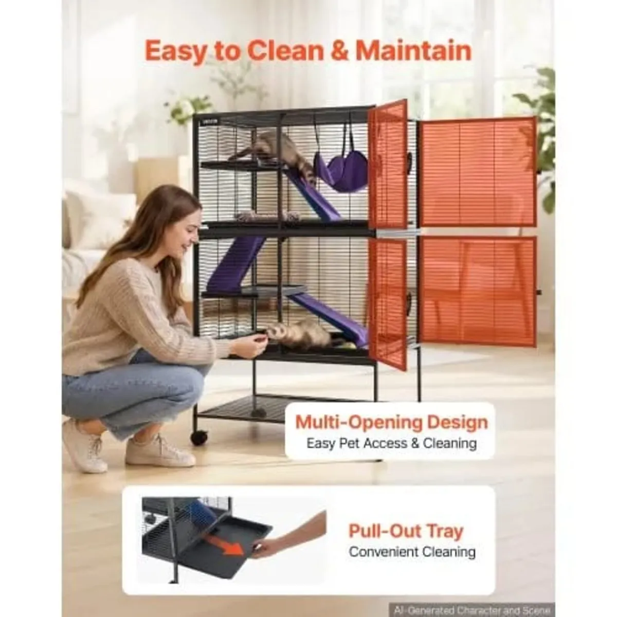 Metal Small Animal Cage 130 cm 4-Tier Rolling Ferr - Image 4